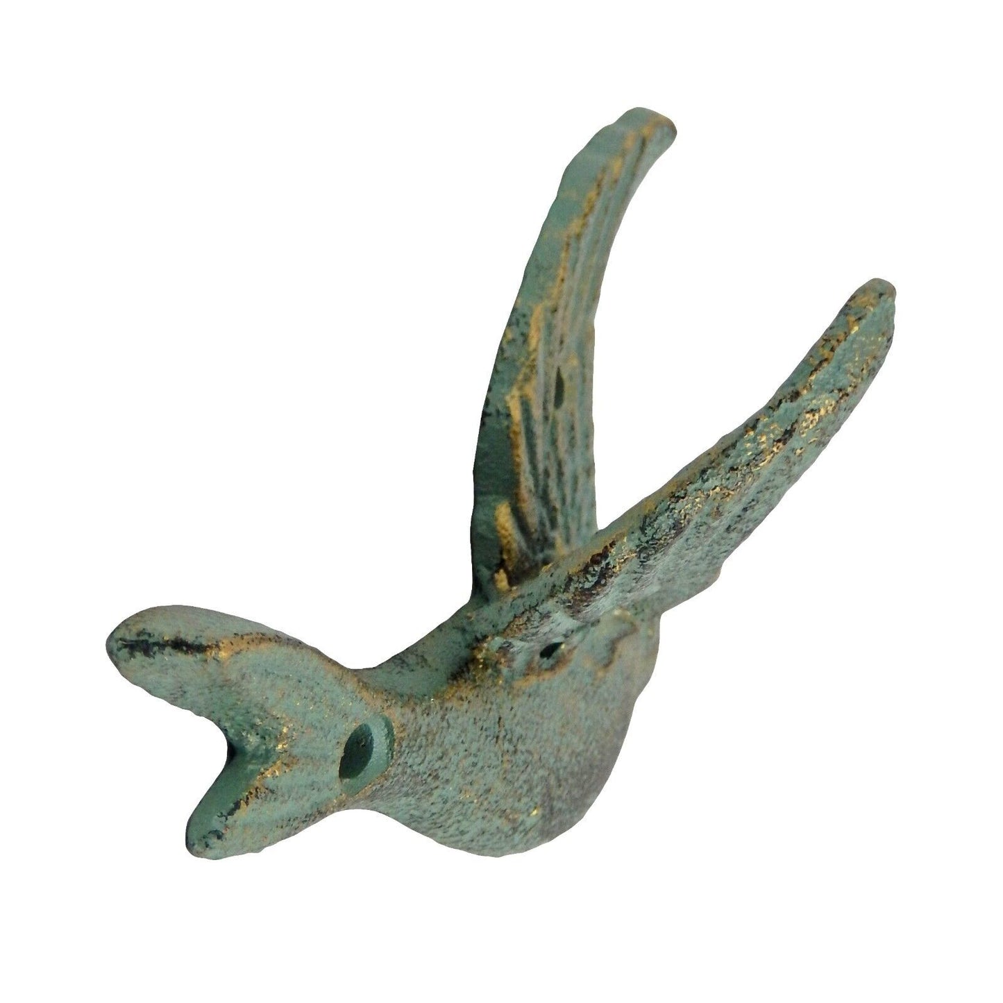 Cast Iron Flying Bird Wing Wall Hook Towel Coat Hanger Rustic Green & Gold