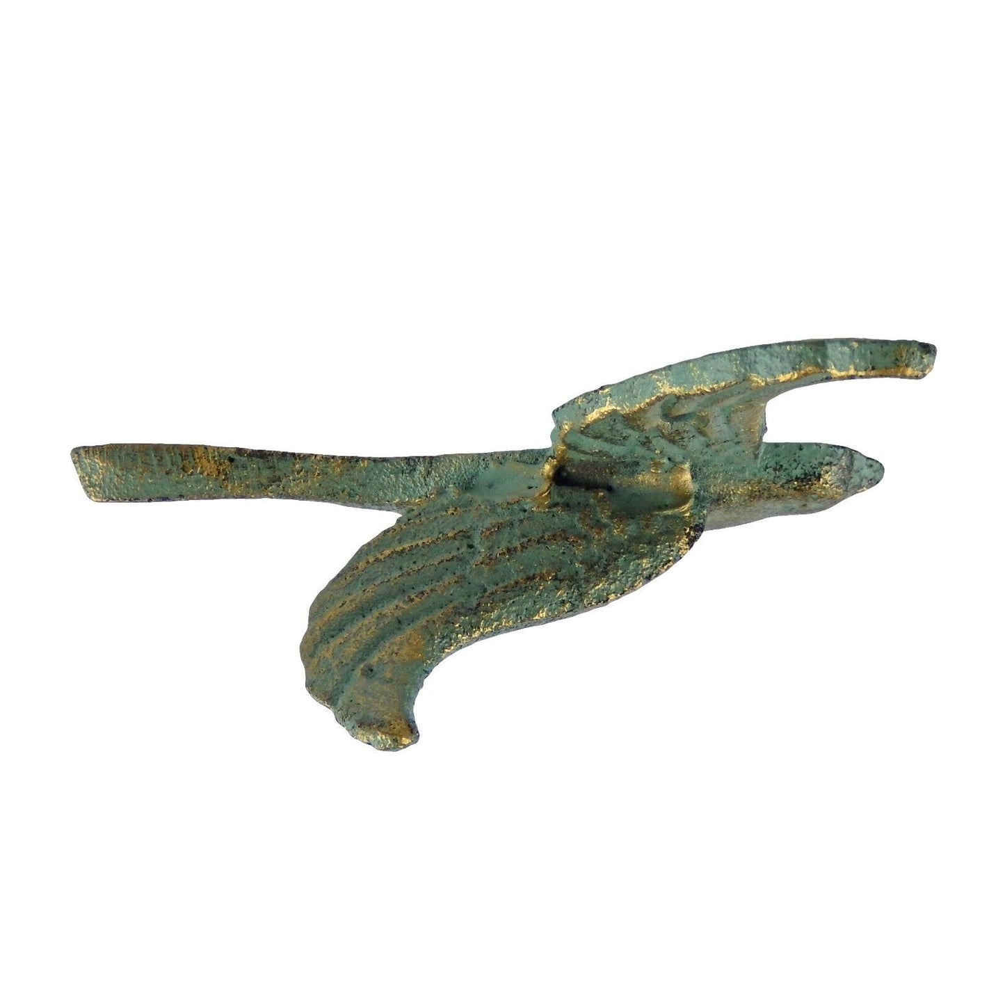 Cast Iron Flying Bird Wing Wall Hook Towel Coat Hanger Rustic Green & Gold