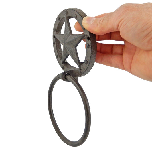 Cast Iron Texas Star Hand Towel Ring Wall Mounted Rustic Western Kitchen Bath