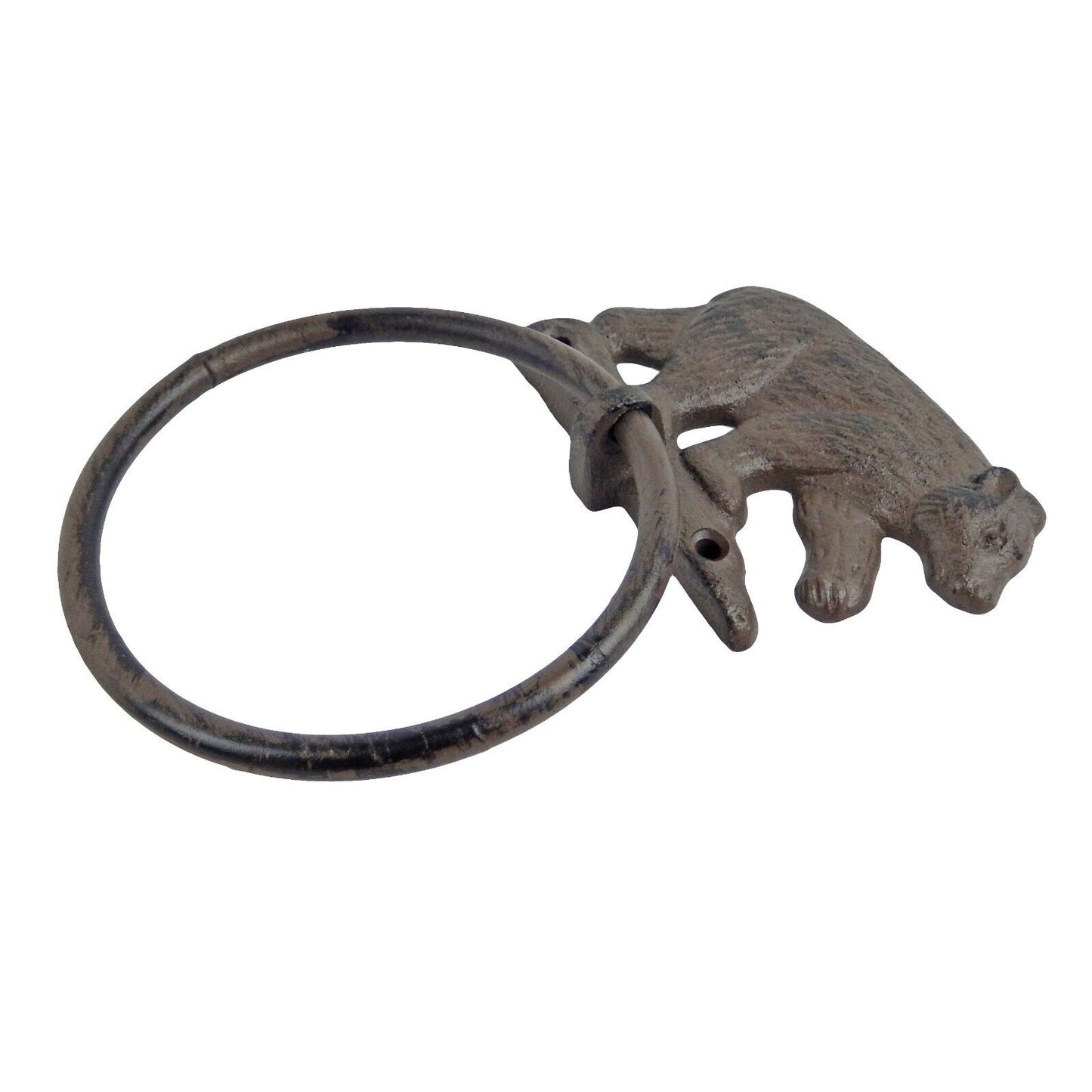 Cast Iron Brown Bear Hand Towel Ring Wall Mounted Rustic Cabin Lodge Decor