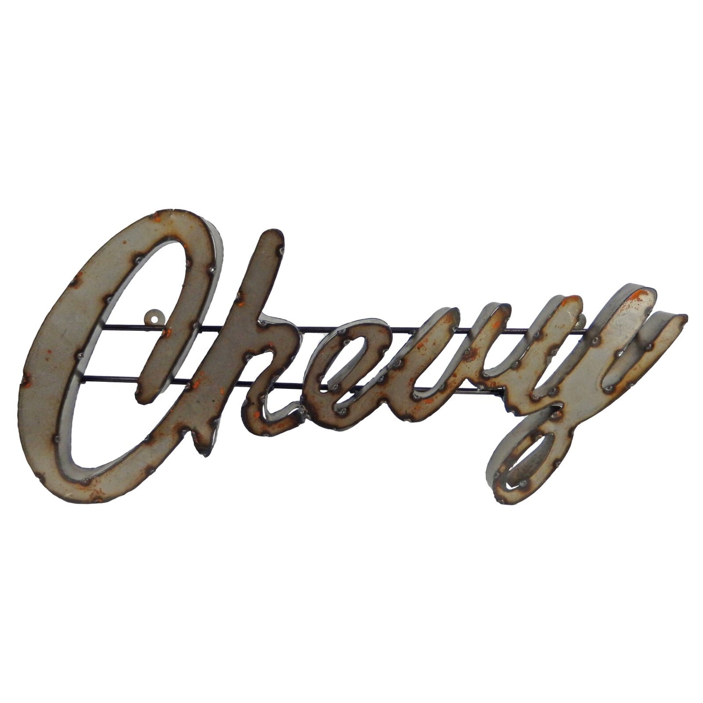 Large Recycled Metal Cursive Chevy Logo Garage Wall Decor Sign Rustic 25 in