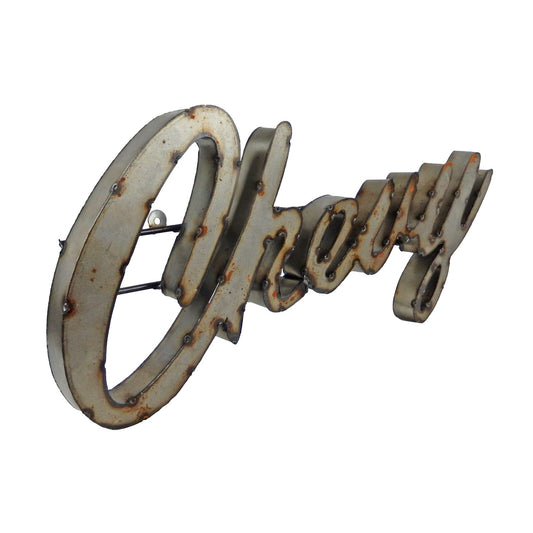 Large Recycled Metal Cursive Chevy Logo Garage Wall Decor Sign Rustic 25 in