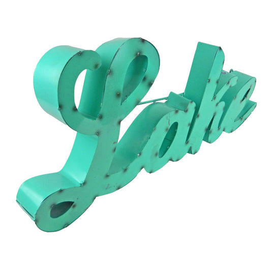 XL Lake House Recycled Metal Wall Decor Sign Colorful Shelf Sitter 27 x 11 inch