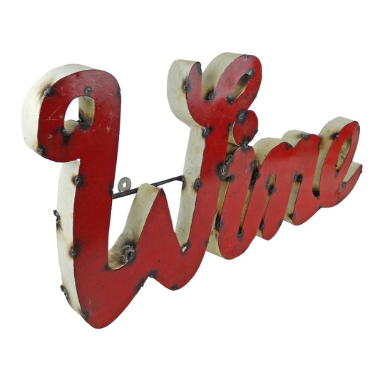 XL Red Wine Recycled Metal Sign Colorful Bar Cantina Wall Decor 29 x 13.5 inch