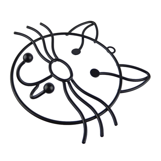 Black Metal Wire Cat Head Double Wall Hook Key Towel Coat Hanger 6 inch Tall