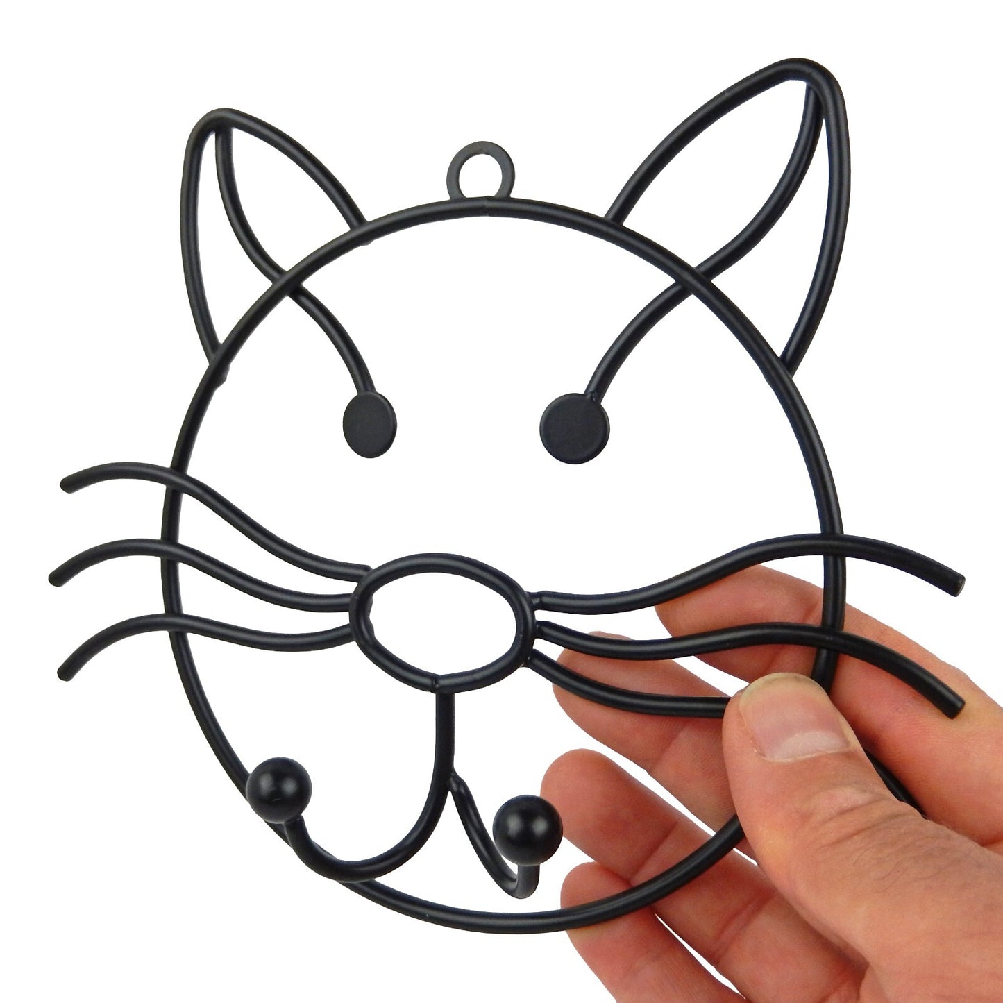 Black Metal Wire Cat Head Double Wall Hook Key Towel Coat Hanger 6 inch Tall