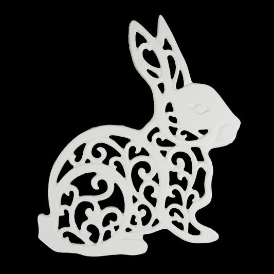 White Ornate Cast Iron Bunny Rabbit Trivet Table Countertop Hot Plate Pot Holder