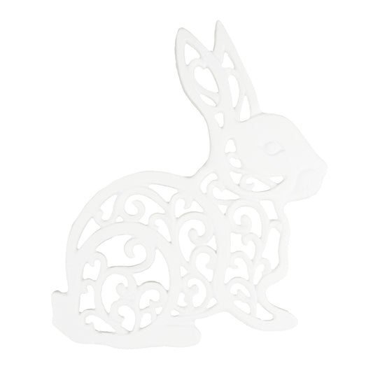 White Ornate Cast Iron Bunny Rabbit Trivet Table Countertop Hot Plate Pot Holder