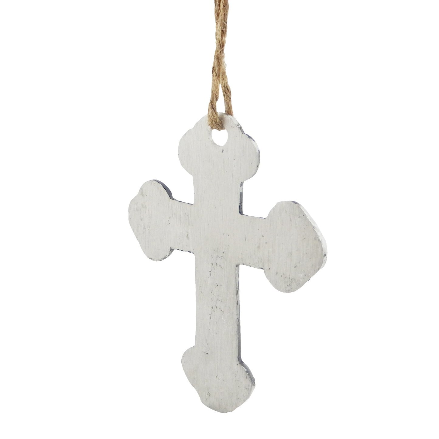 Small Light Polished Aluminum Fleur De Lis Wall Cross Hanging Rope 3 5/8 inch