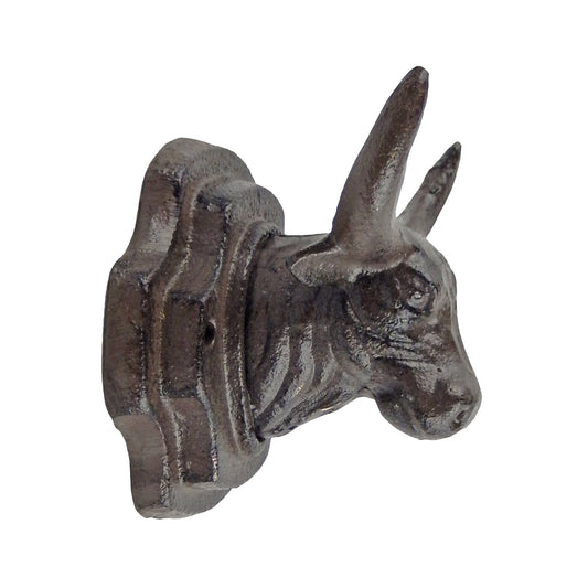 Cast Iron Western Bull Head Steer Double Wall Hook Coat Towel Purse Hanger Brown