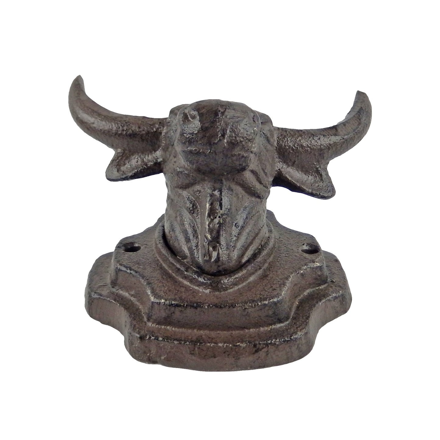 Cast Iron Western Bull Head Steer Double Wall Hook Coat Towel Purse Hanger Brown