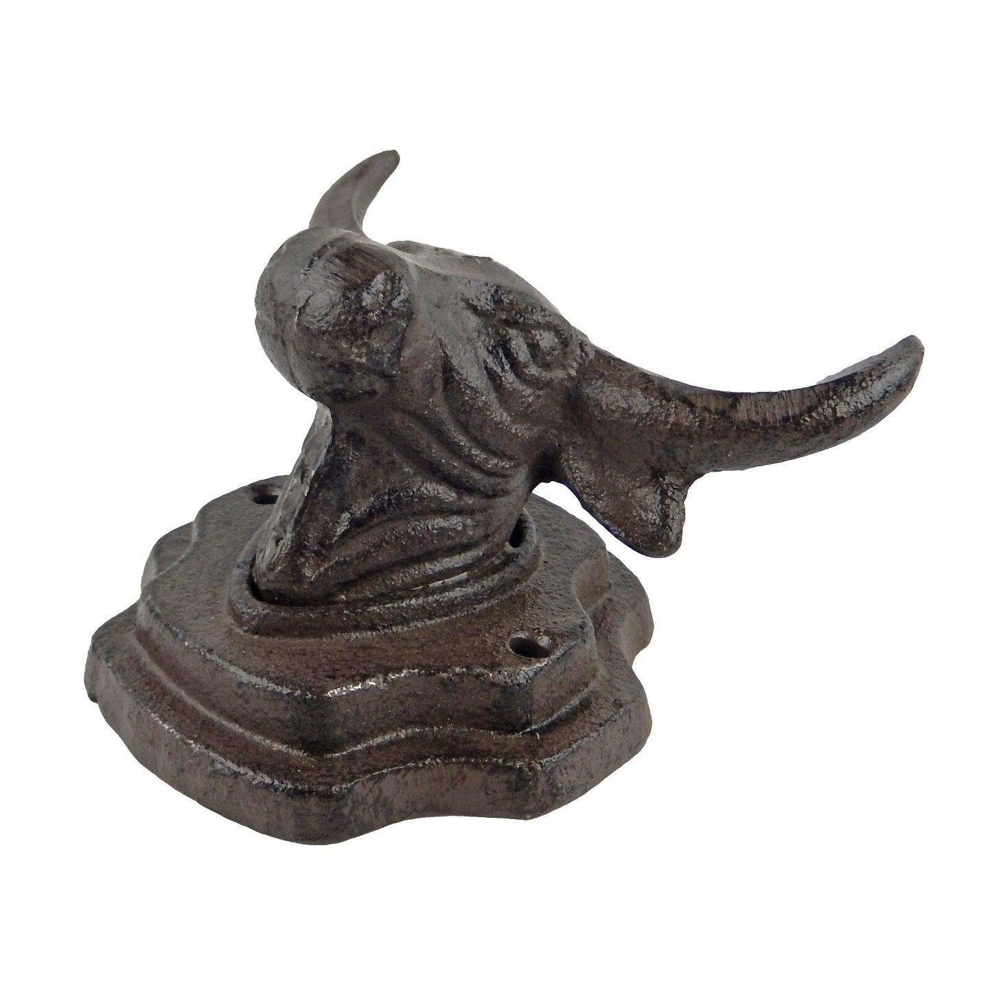Cast Iron Western Bull Head Steer Double Wall Hook Coat Towel Purse Hanger Brown