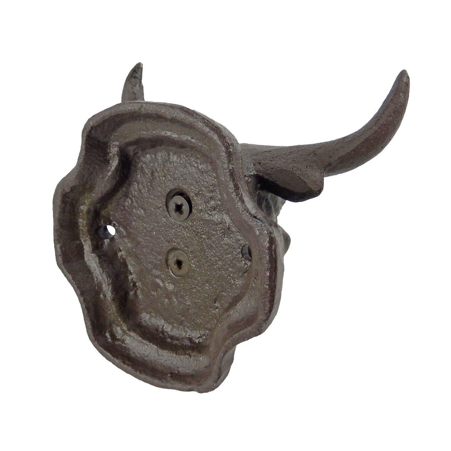 Cast Iron Western Bull Head Steer Double Wall Hook Coat Towel Purse Hanger Brown