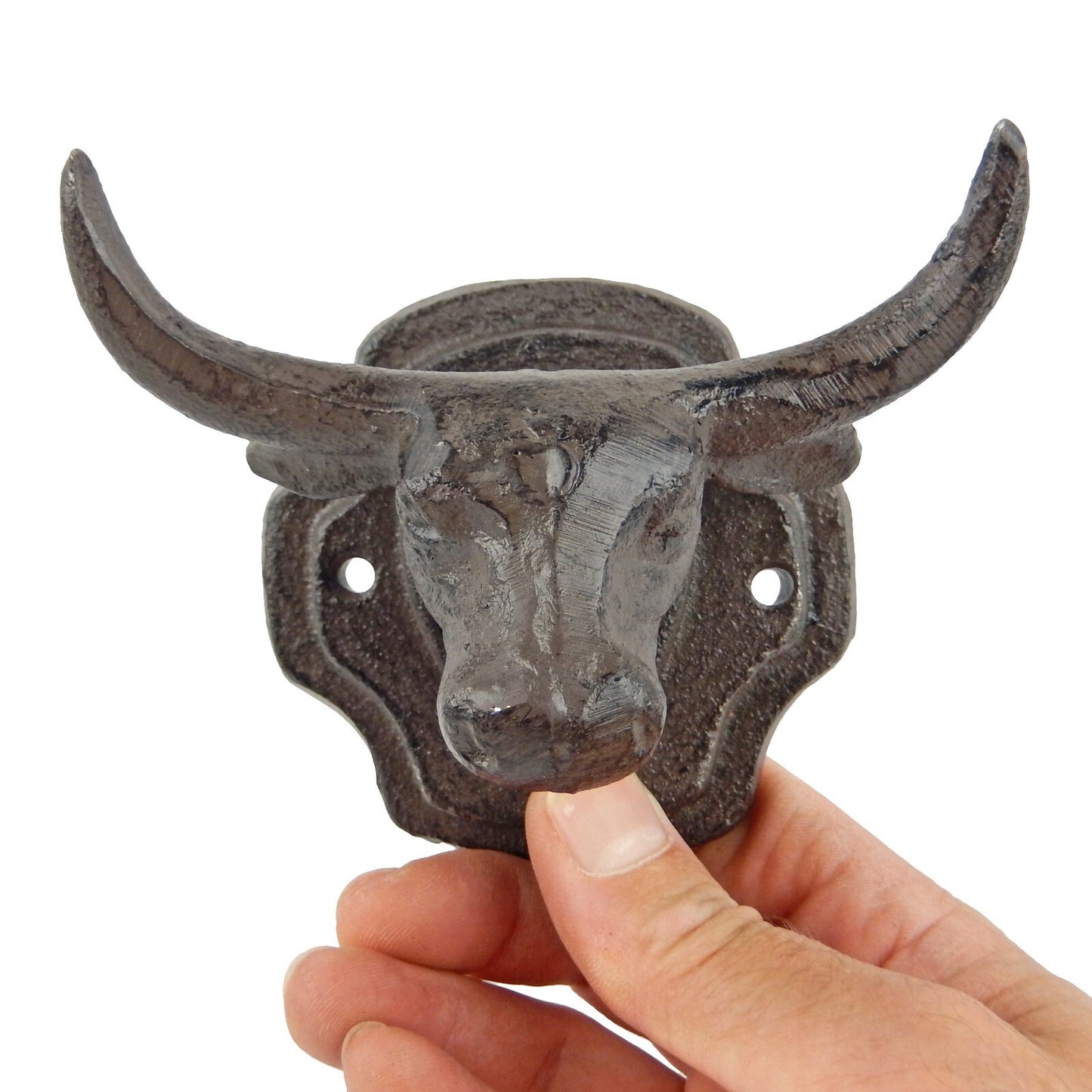Cast Iron Western Bull Head Steer Double Wall Hook Coat Towel Purse Hanger Brown