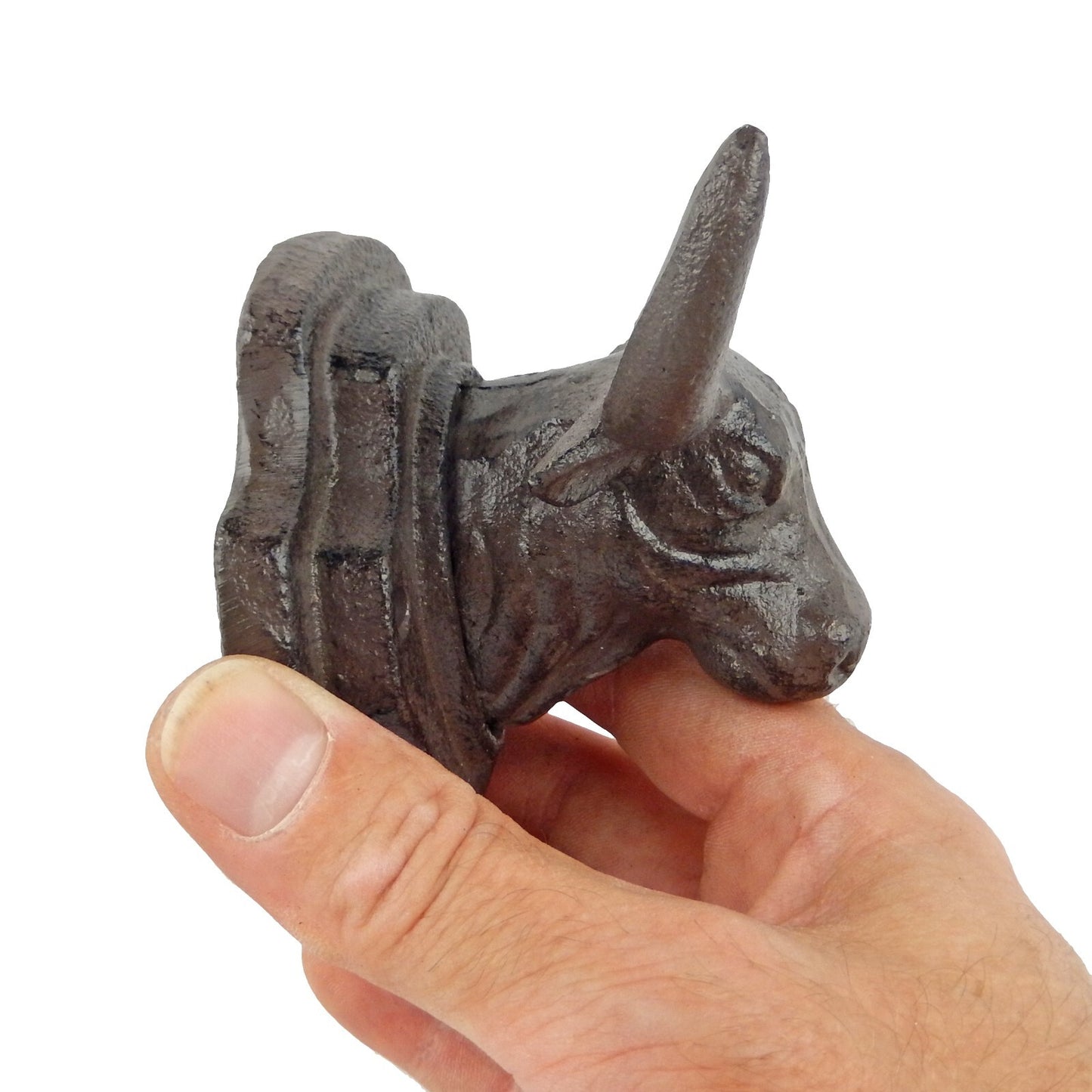 Cast Iron Western Bull Head Steer Double Wall Hook Coat Towel Purse Hanger Brown