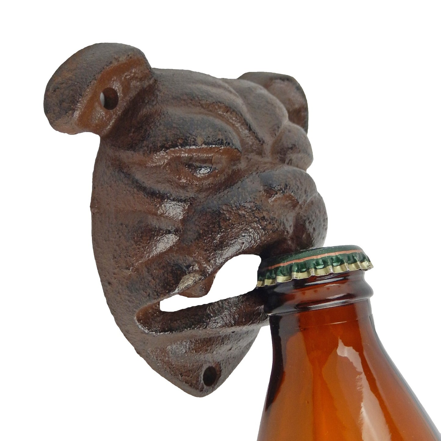 Cast Iron Georgia Bulldog Face Beer Bottle Opener Wall Mounted Rustic Brown