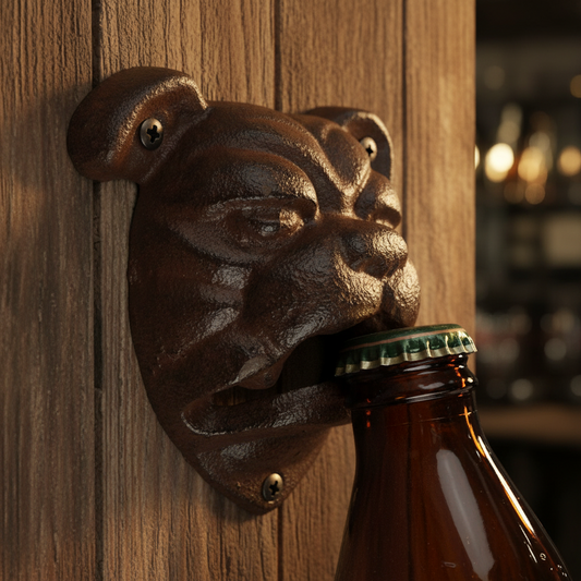 Cast Iron Georgia Bulldog Face Beer Bottle Opener Wall Mounted Rustic Brown
