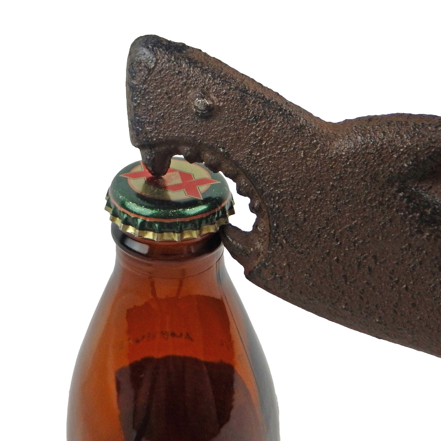 Cast Iron Shark Teeth Handheld Beer Bottle Opener Nautical Beach Decor Brown