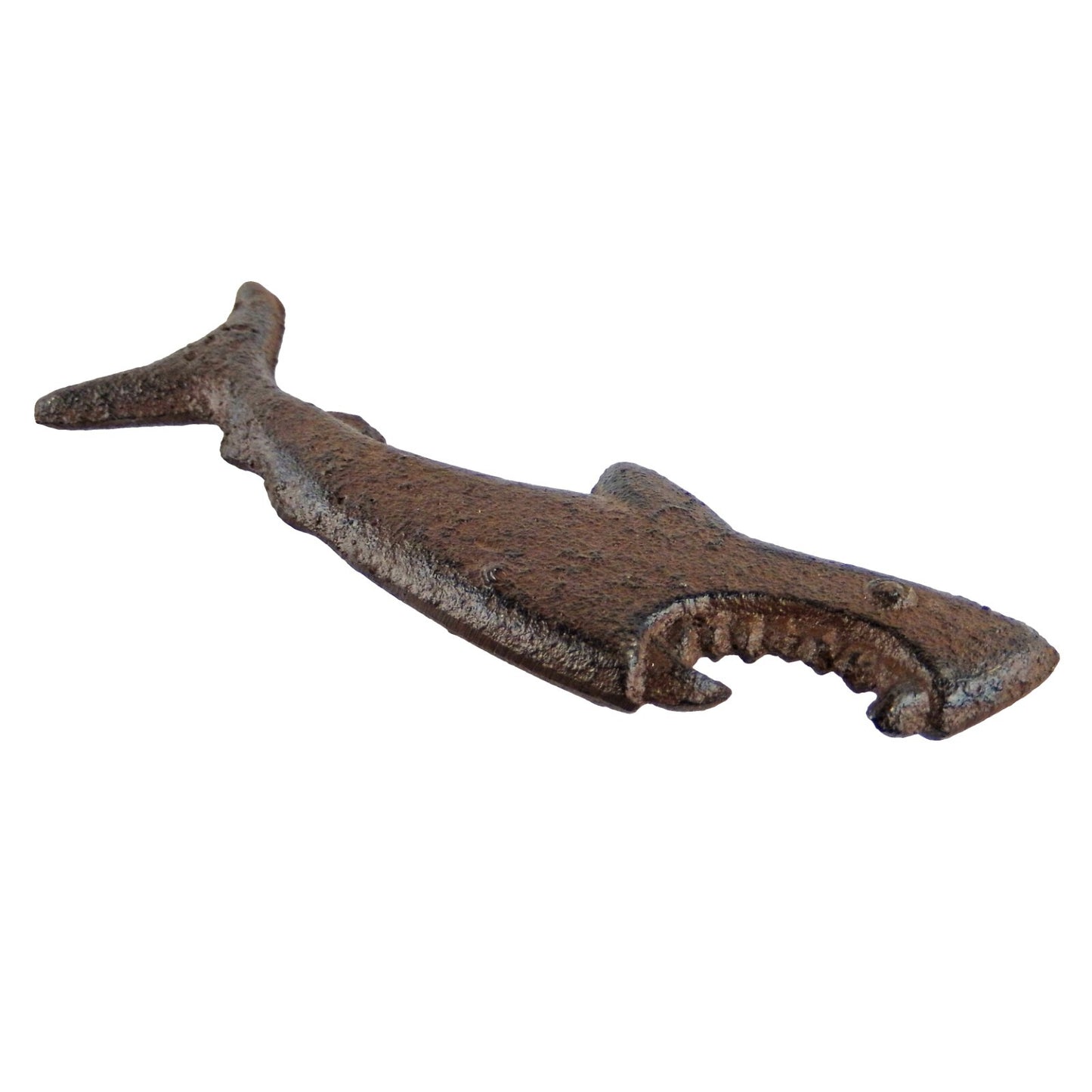 Cast Iron Attacking Shark Teeth Beer Bottle Opener Handheld Rustic Brown Finish