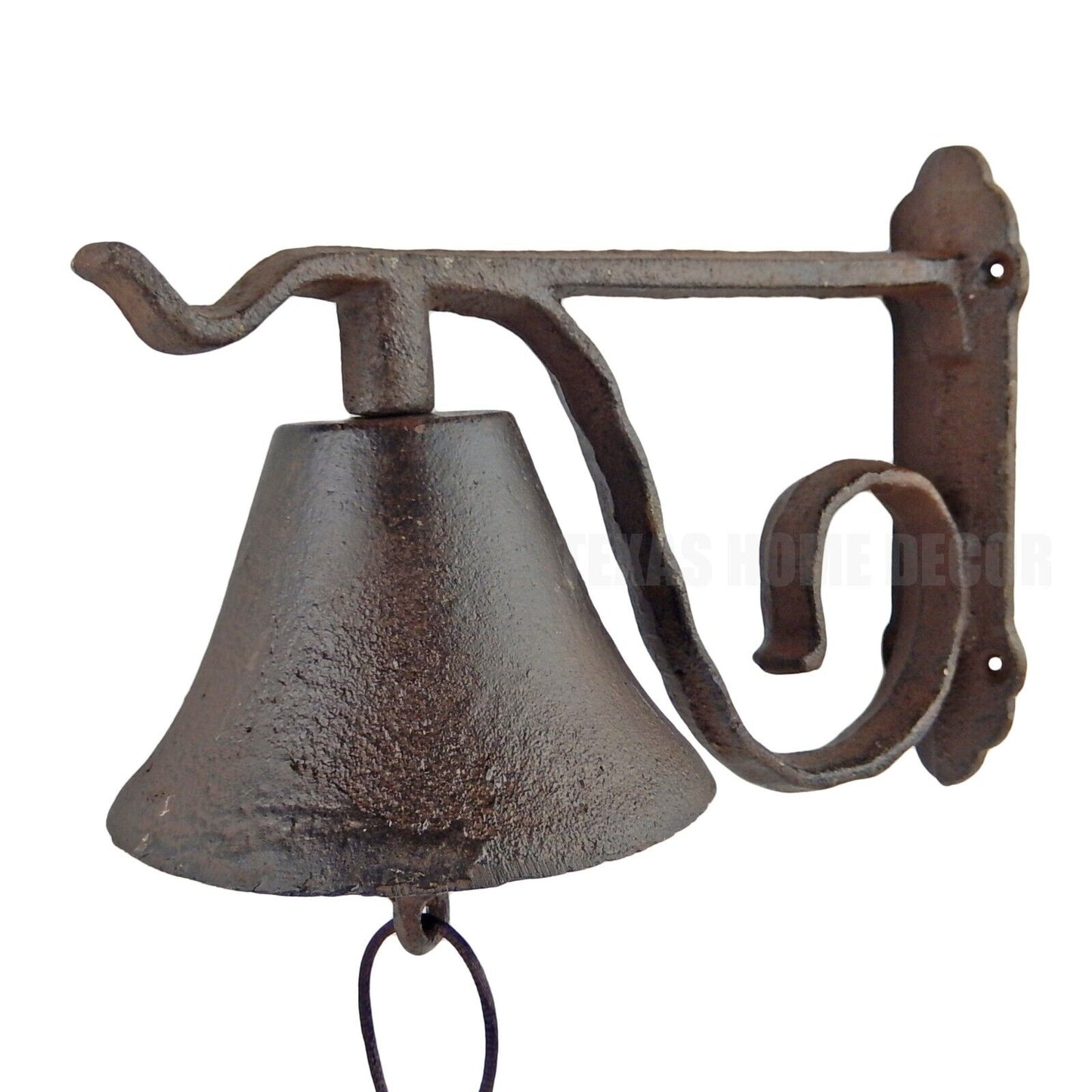 Farmhouse Dinner Bell Scrolls Cast Iron Wall Mount Rustic Brown Country Western