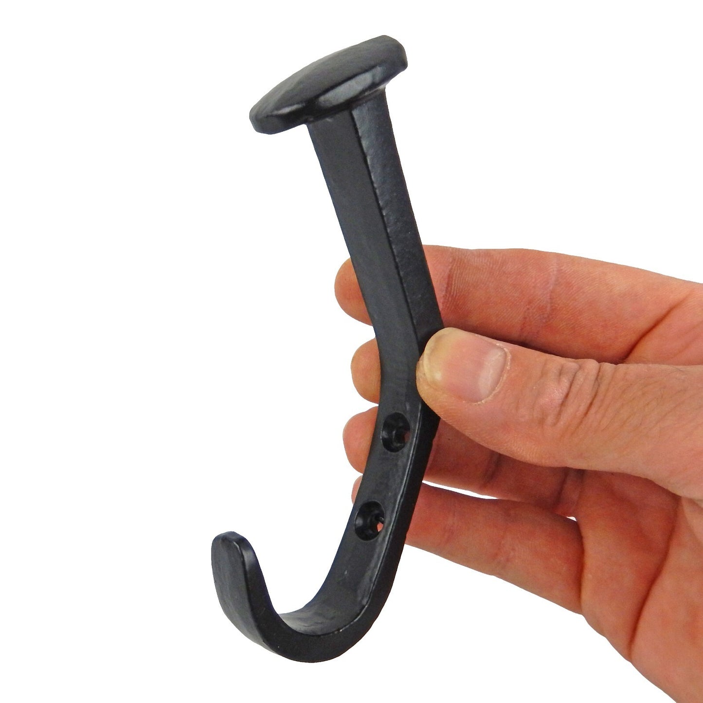 Black Cast Iron Railroad Spike Style Double Wall Hook Key Towel Coat Hanger 5 in