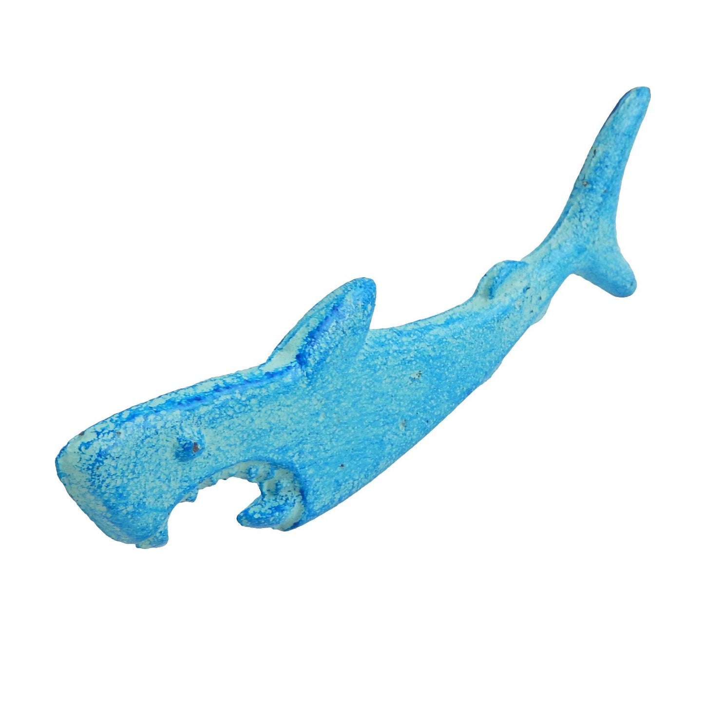 Cast Iron Attacking Shark Teeth Beer Bottle Opener Handheld Nautical Blue