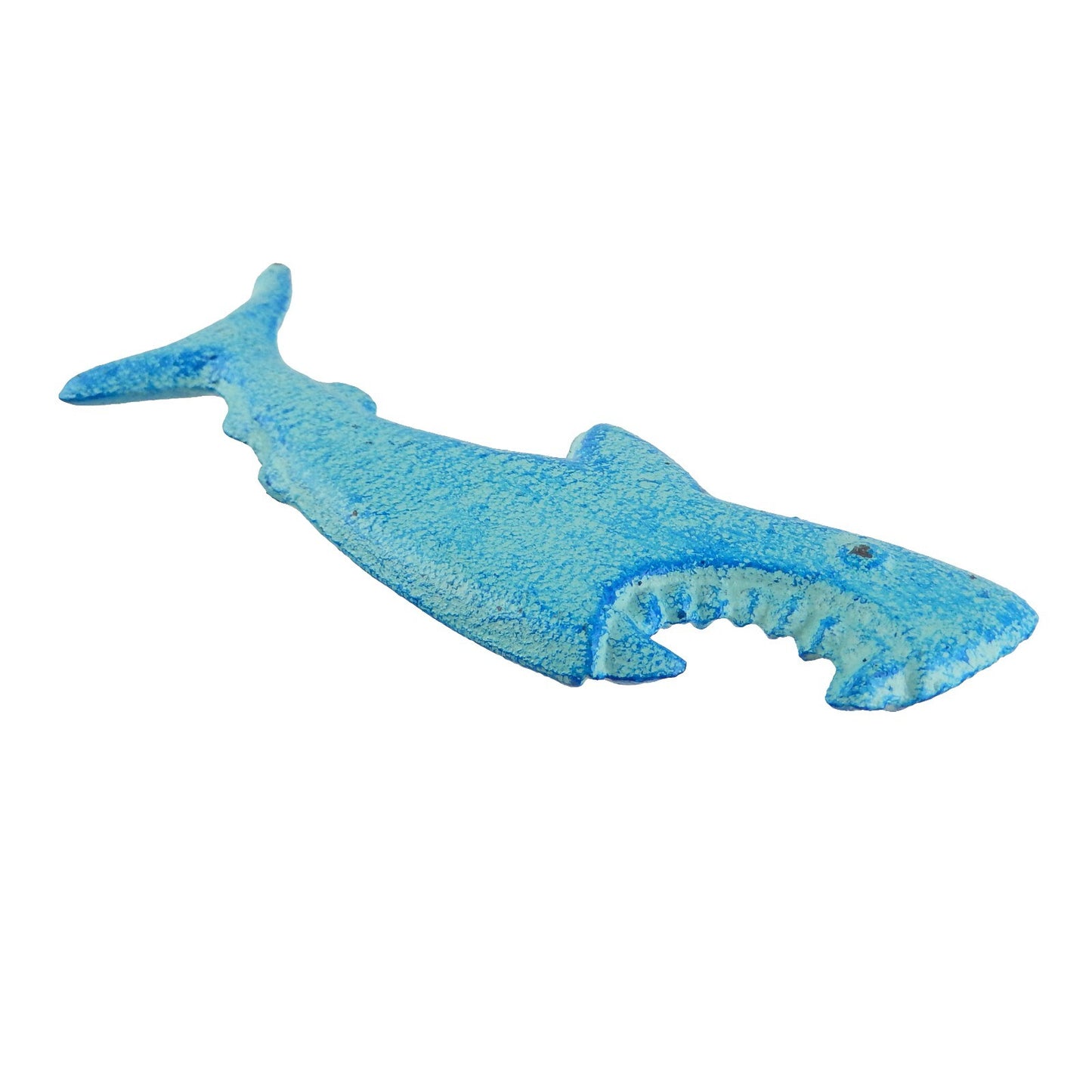 Cast Iron Attacking Shark Teeth Beer Bottle Opener Handheld Nautical Blue