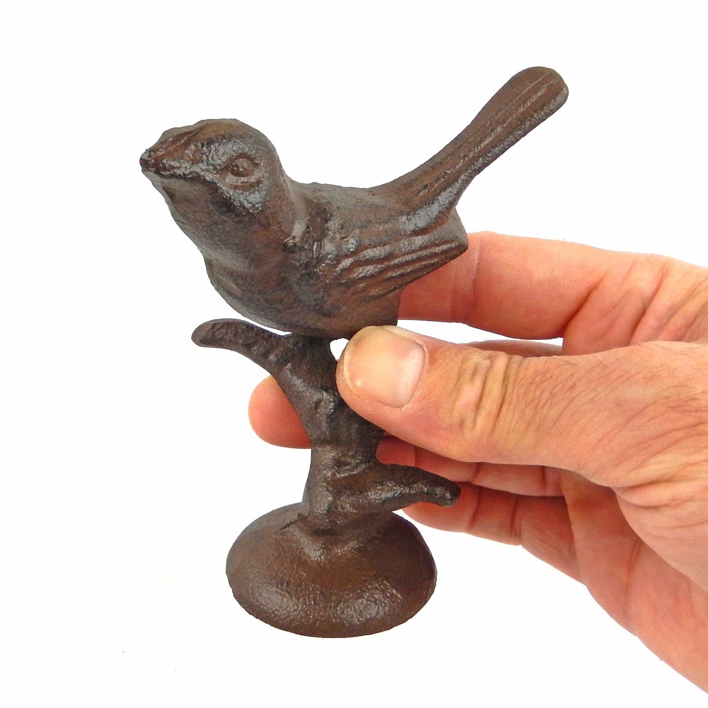 Cast Iron Bird on Branch Stand Figurine Paperweight Shelf Sitter Rustic Brown