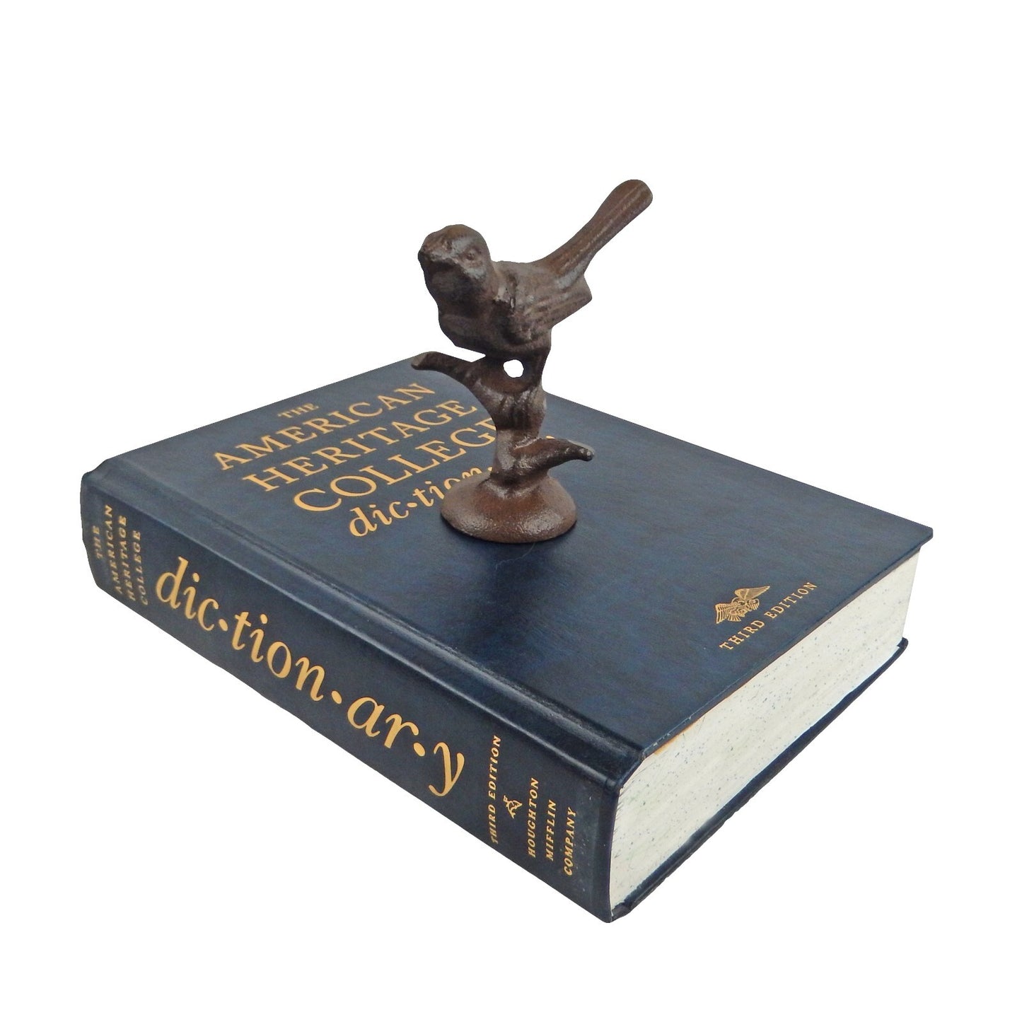 Cast Iron Bird on Branch Stand Figurine Paperweight Shelf Sitter Rustic Brown