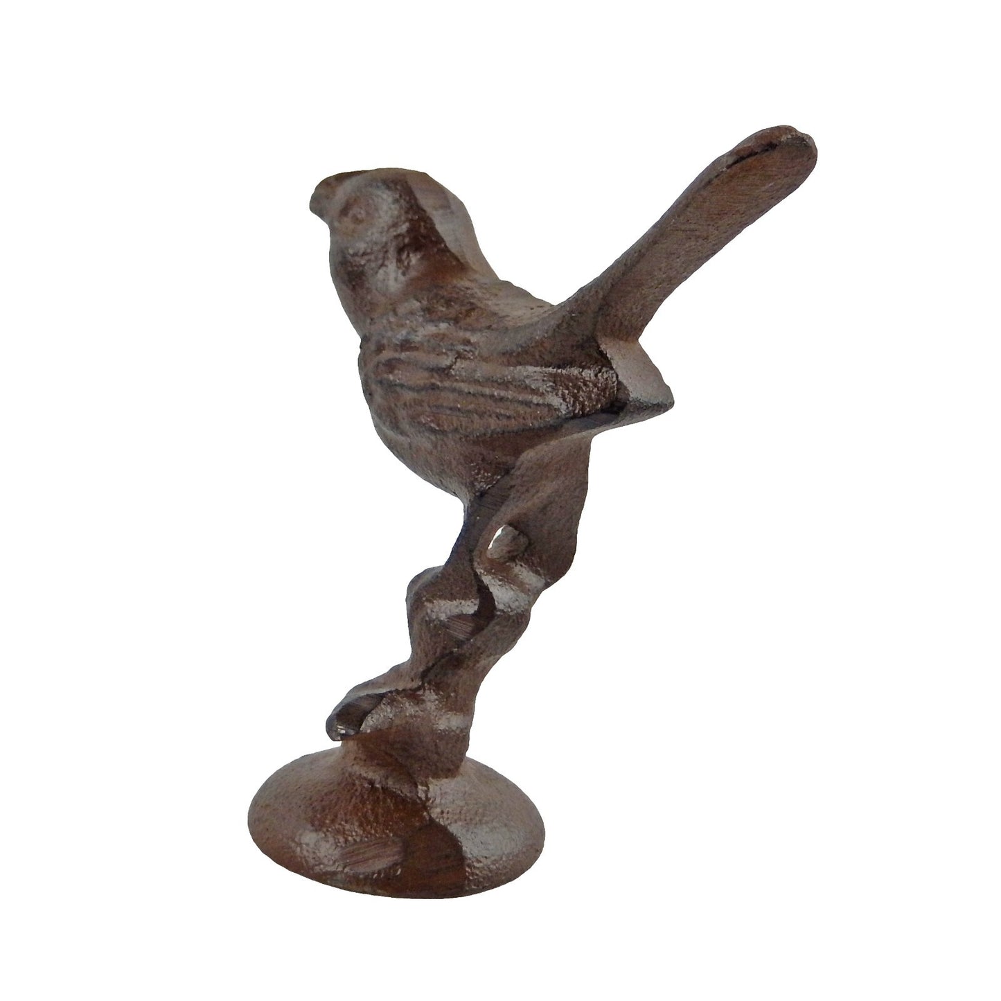 Cast Iron Bird on Branch Stand Figurine Paperweight Shelf Sitter Rustic Brown