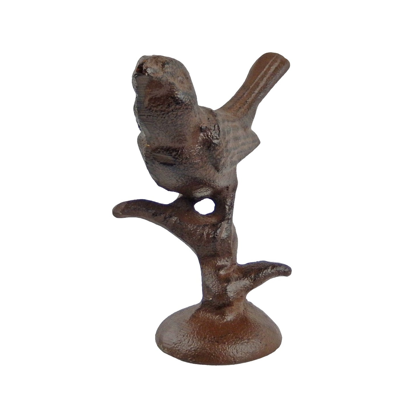 Cast Iron Bird on Branch Stand Figurine Paperweight Shelf Sitter Rustic Brown