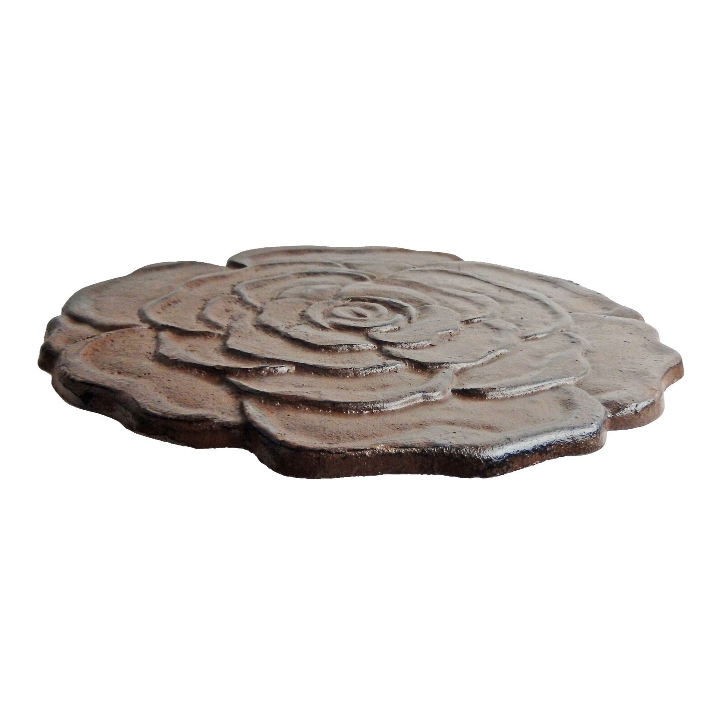 Cast Iron Flower Rose Stepping Stone Garden Yard Pond Decor Rustic Brown 11 inch