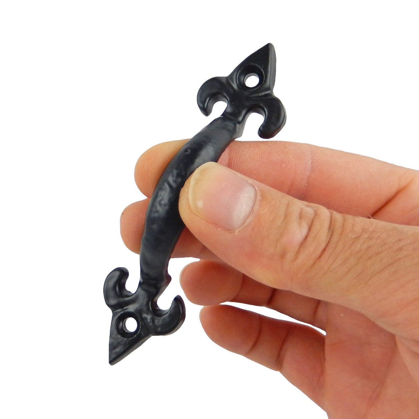 Small Tiny Cast Iron Fleur De Lis Cabinet Door Handle Drawer Pull Black 4 inch