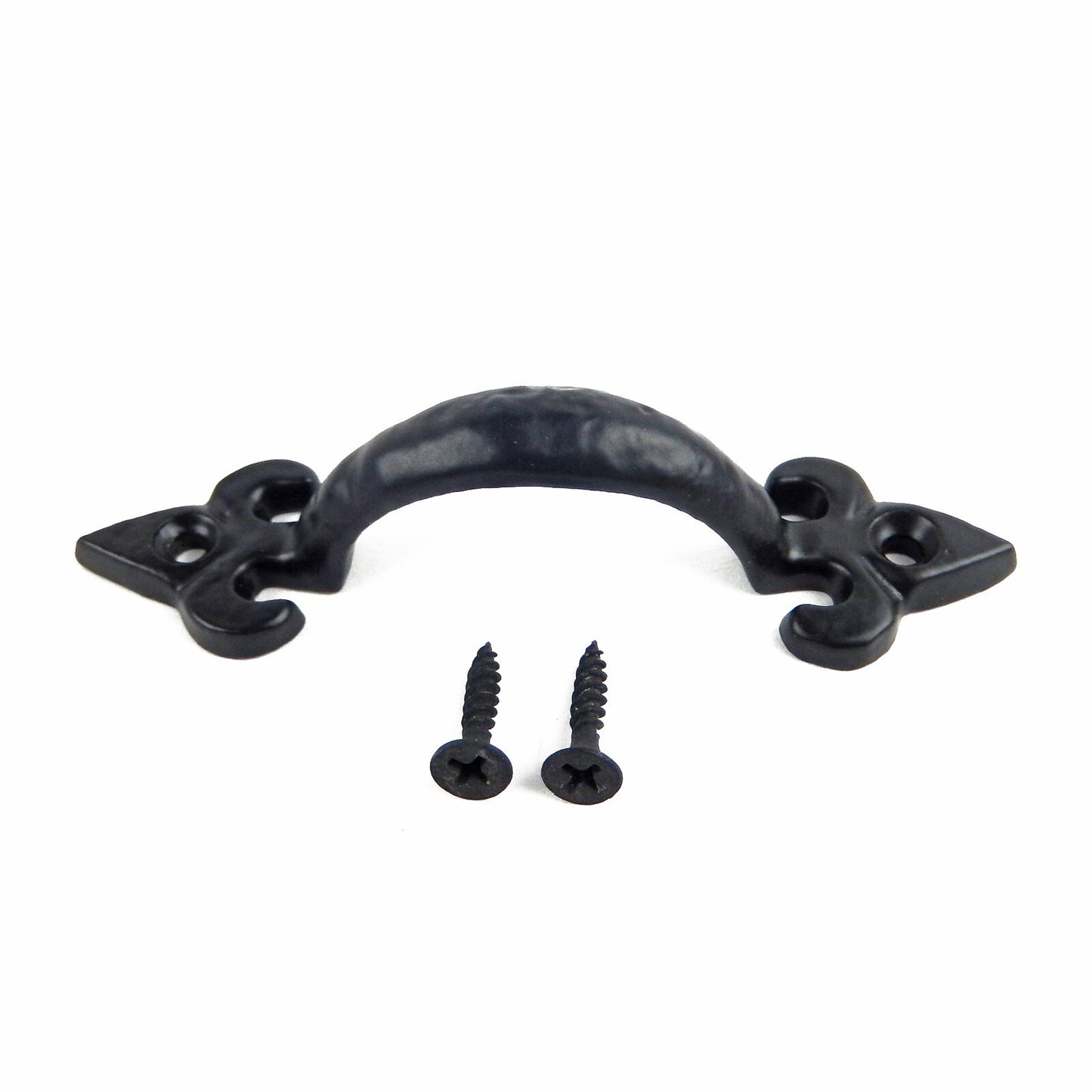 Small Tiny Cast Iron Fleur De Lis Cabinet Door Handle Drawer Pull Black 4 inch