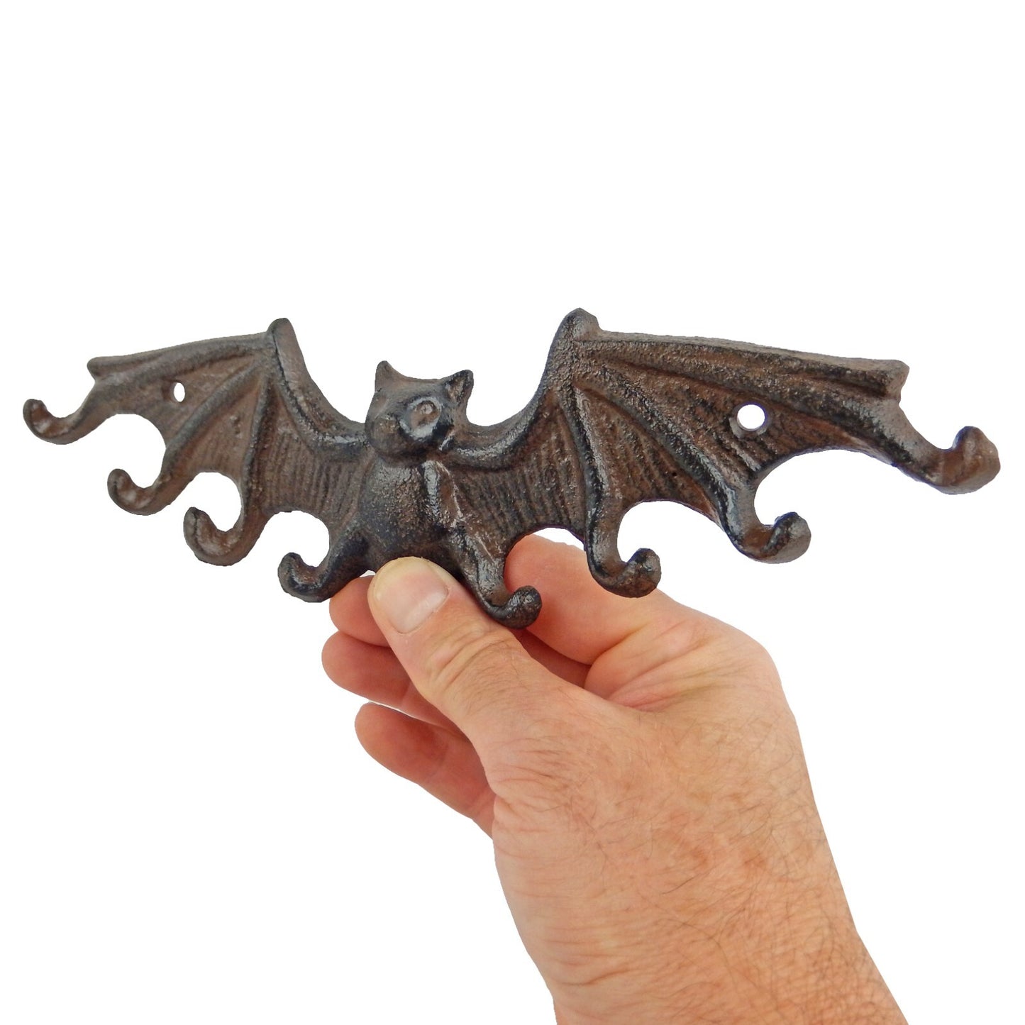 Cast Iron Halloween Bat Wall Hook Key Rack Hanger Rustic Brown 8 Keys Capacity