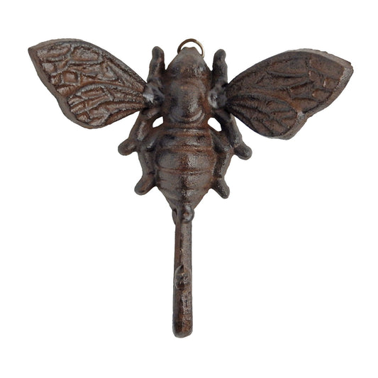 Cast Iron Bee Wall Hook Key Towel Coat Hanger Rustic Antique Brown Finish 6 inch