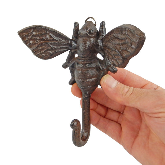 Cast Iron Bee Wall Hook Key Towel Coat Hanger Rustic Antique Brown Finish 6 inch