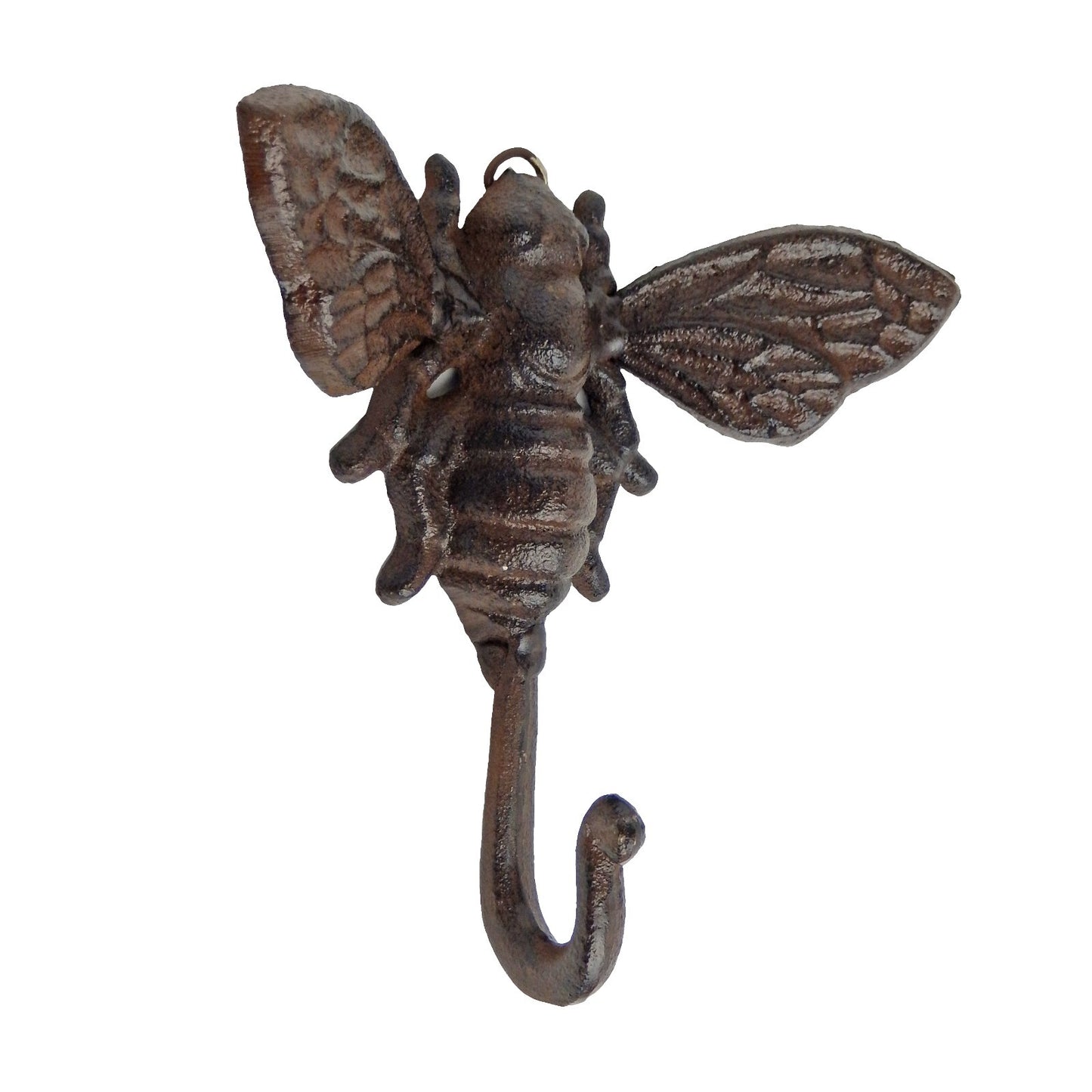 Cast Iron Bee Wall Hook Key Towel Coat Hanger Rustic Antique Brown Finish 6 inch