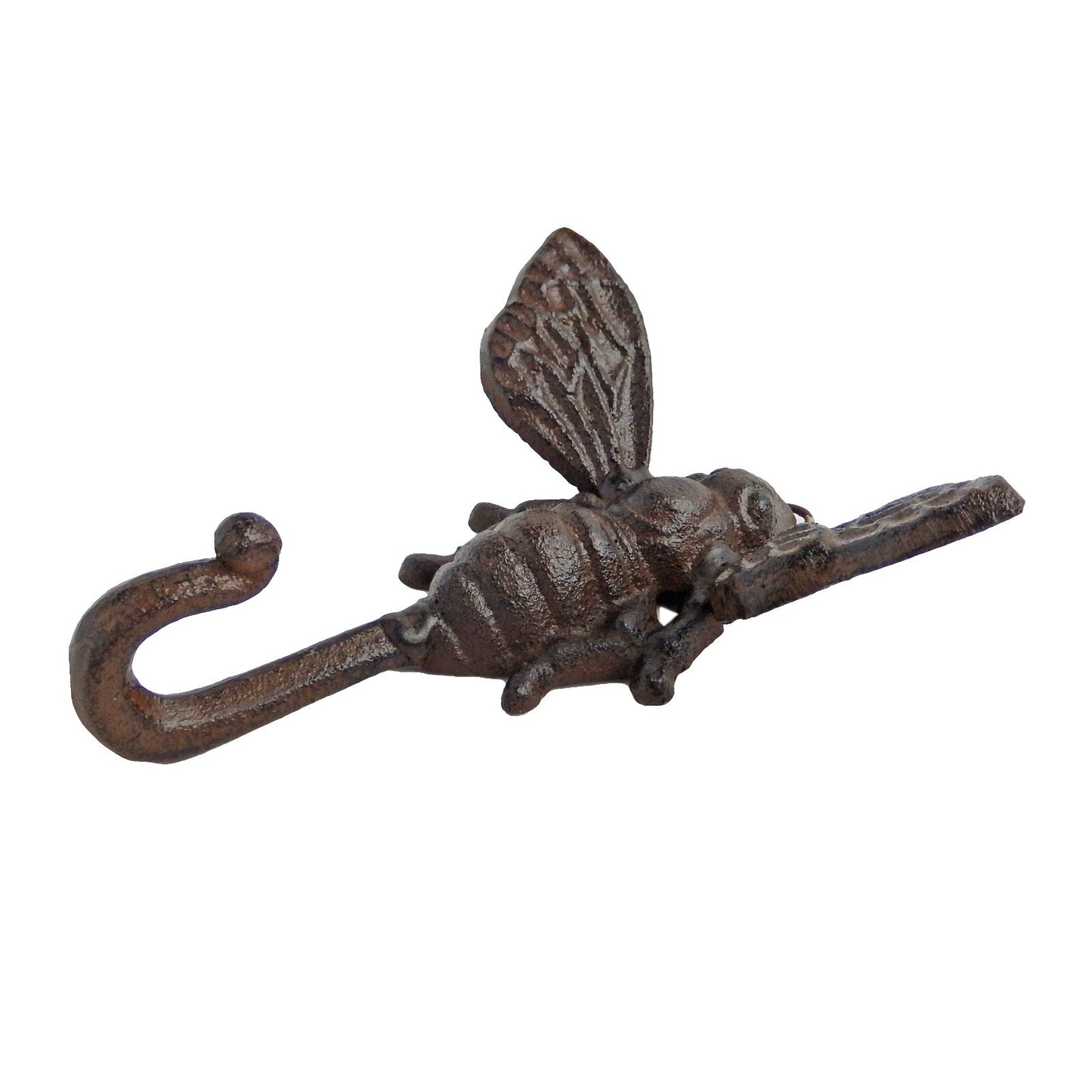 Cast Iron Bee Wall Hook Key Towel Coat Hanger Rustic Antique Brown Finish 6 inch