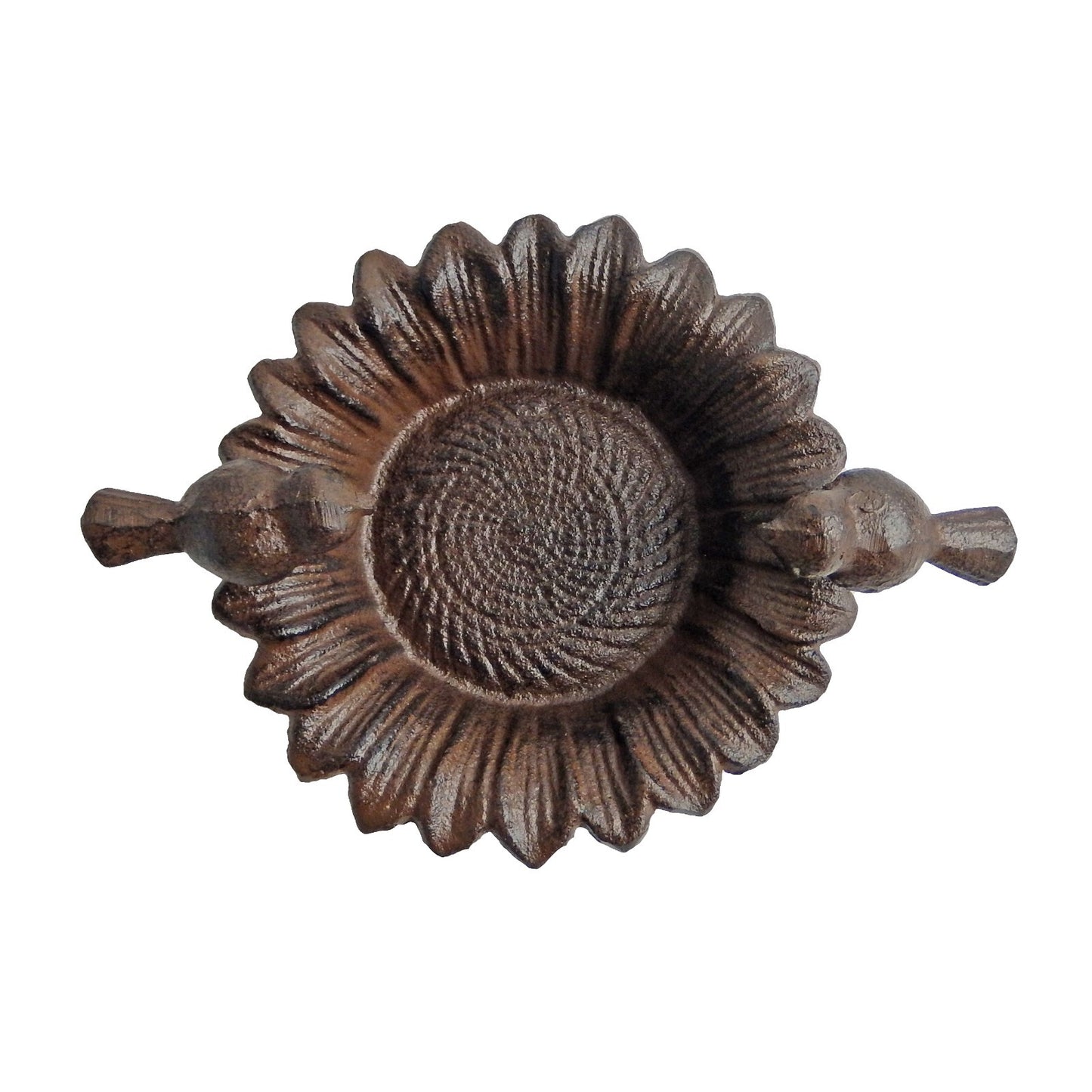 Small Cast Iron Sunflower Perched Birds Feeder Free Standing Garden Porch Decor