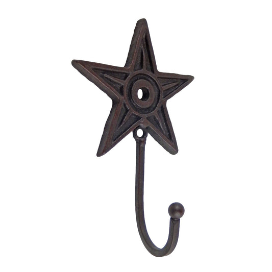 Cast Iron Metal Star Wall Hook Rustic Western Key Towel Coat Hanger Dark Maroon