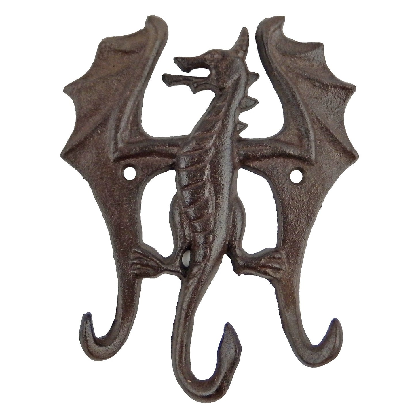 Cast Iron Dragon Triple Wall Hook Rack Key Hanger Fantasy Decor Rustic Brown
