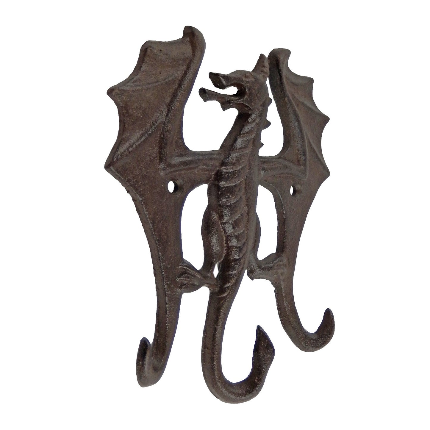 Cast Iron Dragon Triple Wall Hook Rack Key Hanger Fantasy Decor Rustic Brown