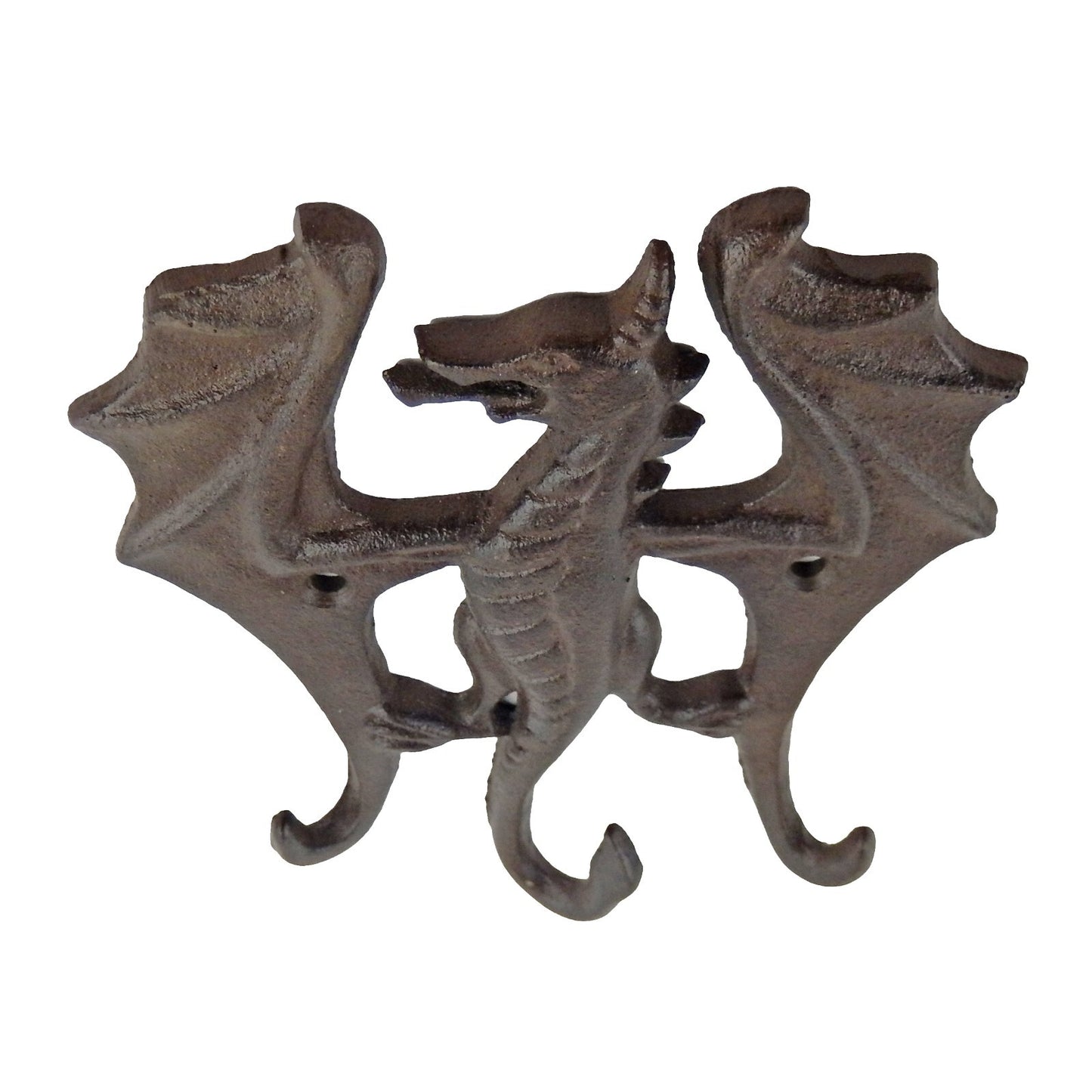 Cast Iron Dragon Triple Wall Hook Rack Key Hanger Fantasy Decor Rustic Brown