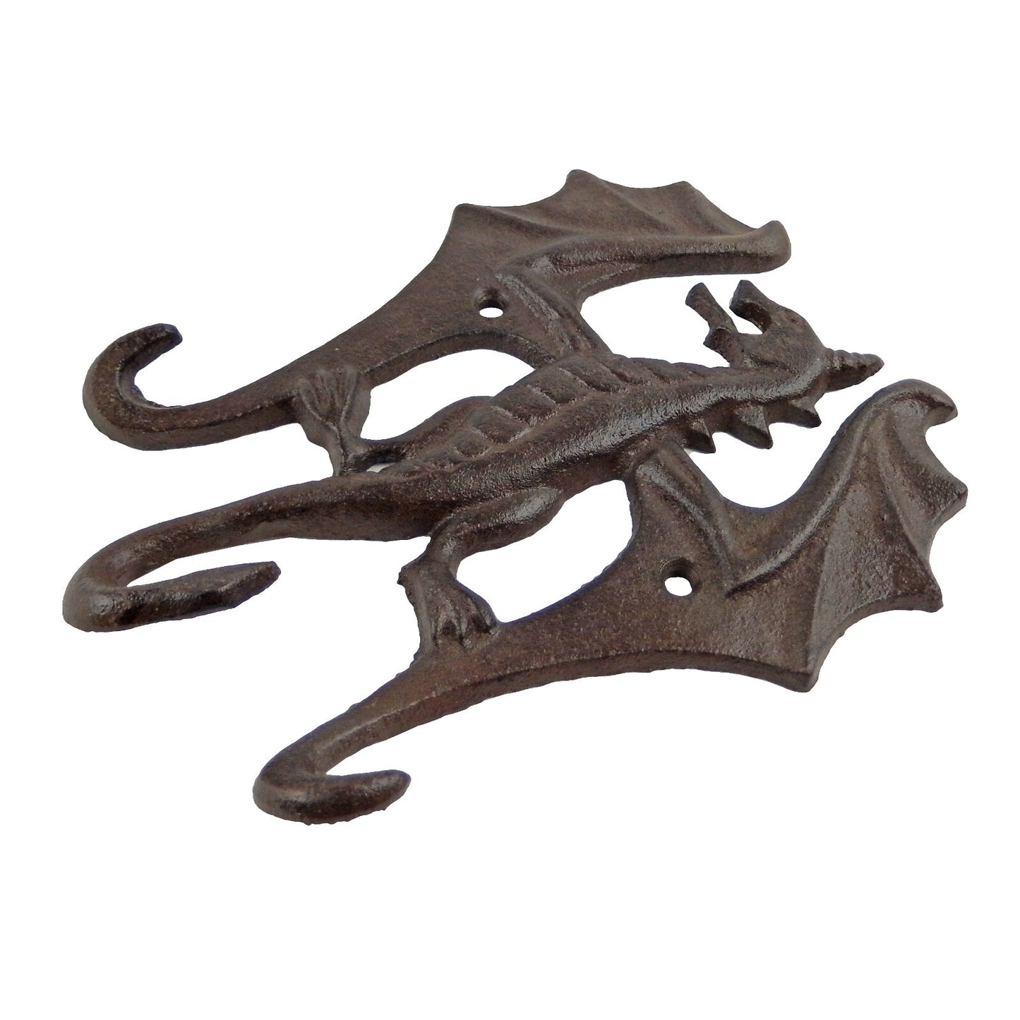 Cast Iron Dragon Triple Wall Hook Rack Key Hanger Fantasy Decor Rustic Brown