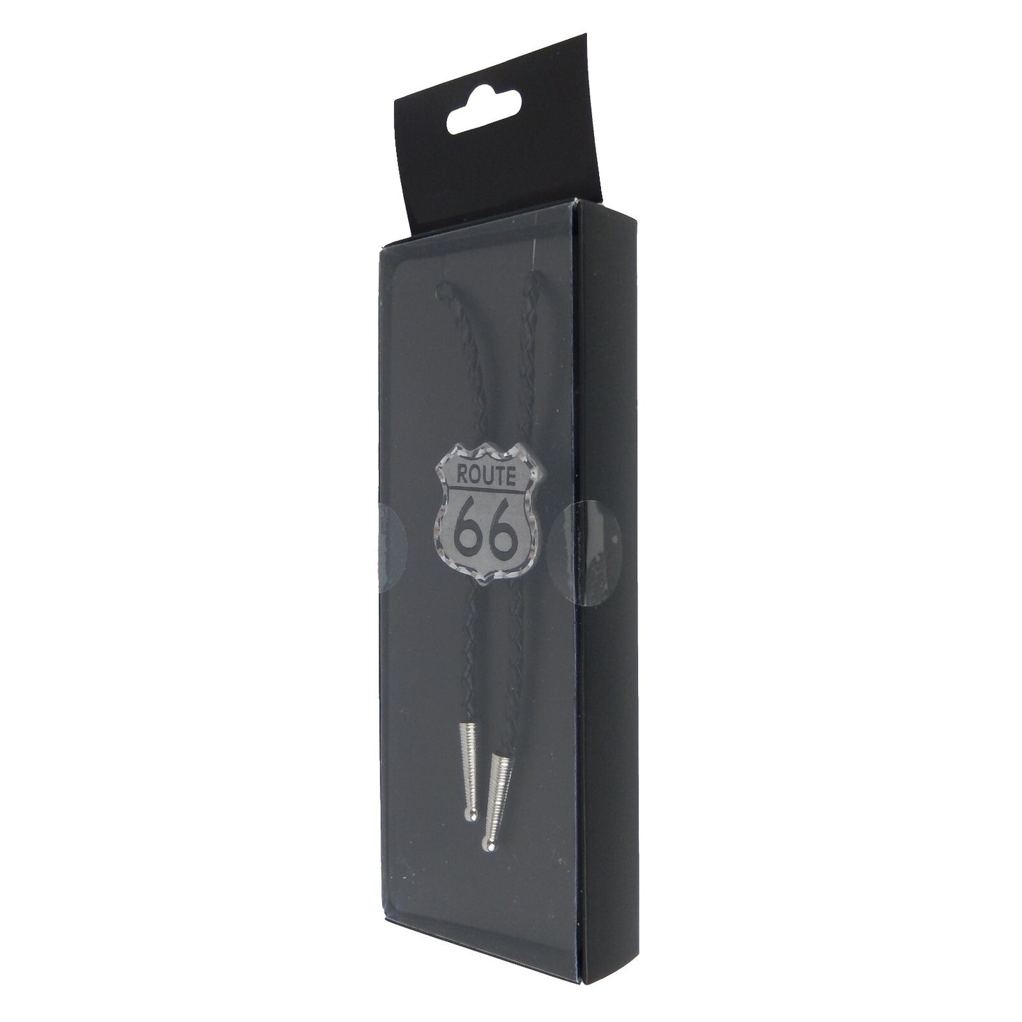 Western Silver Tone Route 66 Bolo Tie Adjustable 36 inch Black Cord Made in USA