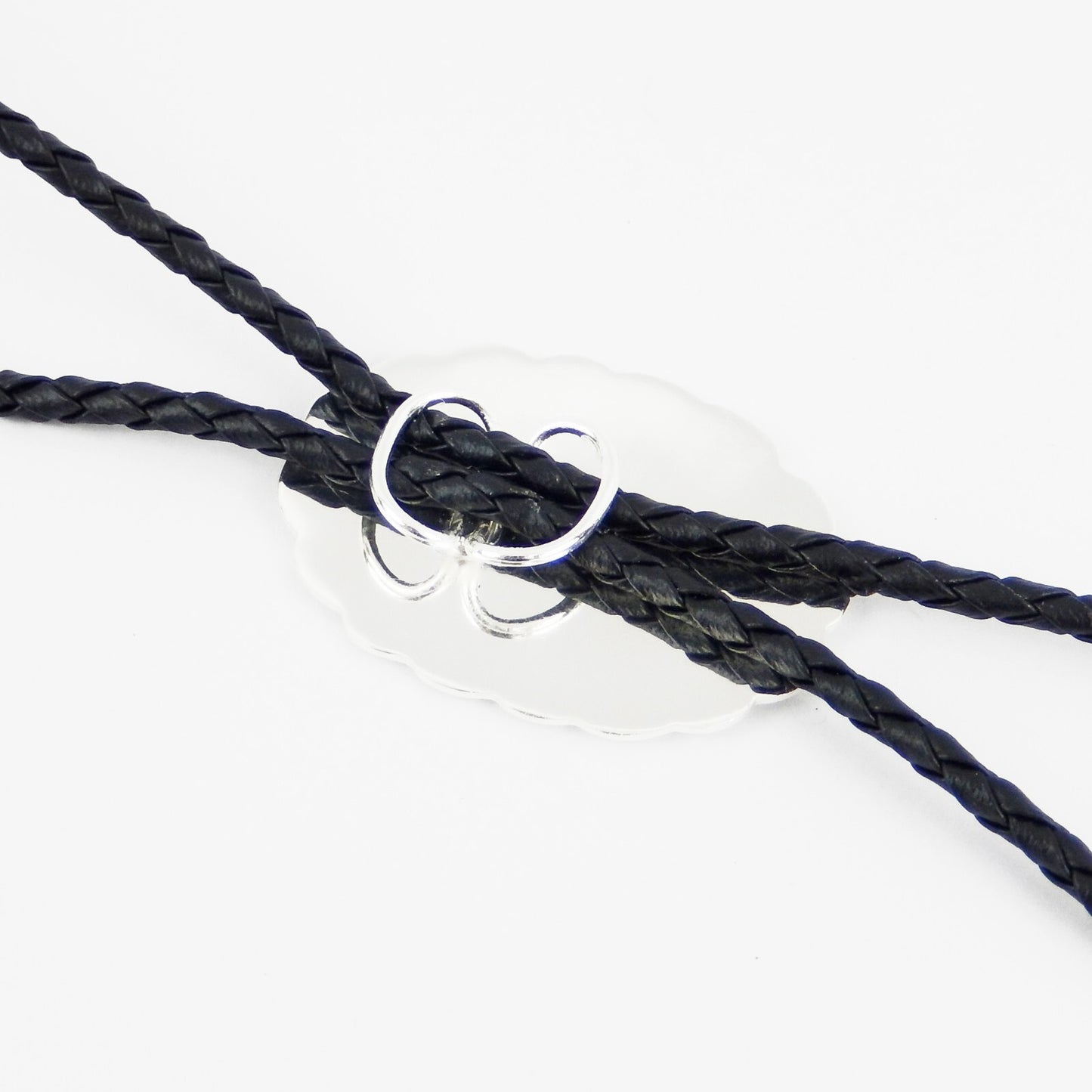 German Silver Engraved Floral Bolo Tie Adjustable 36 inch Black Cord Made in USA