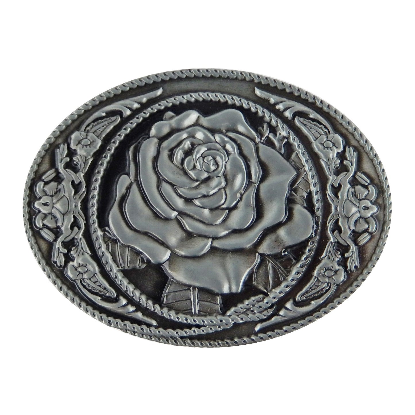 Western Women's Floral Rose Oval Belt Buckle Antique Silver Fits 1.5 inch Belts