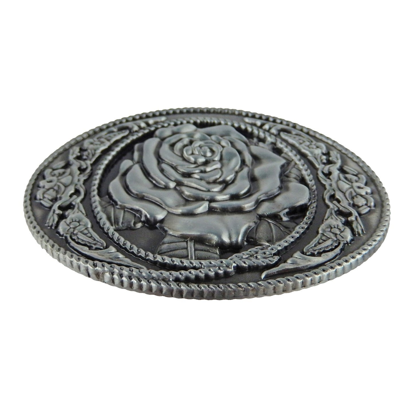 Western Women's Floral Rose Oval Belt Buckle Antique Silver Fits 1.5 inch Belts