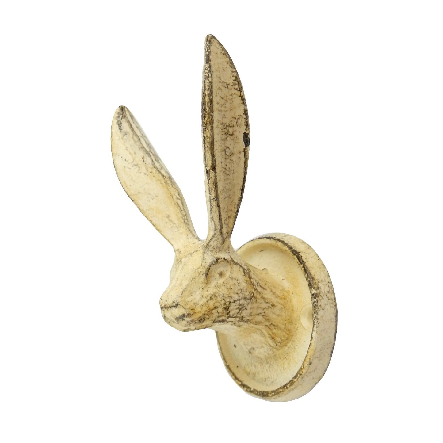 Cast Iron Rabbit Ears Hare Wall Hook Coat Towel Cap Leash Hanger Antique Cream